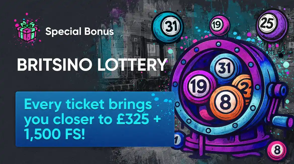 Britsino Lottery special bonus with £325 plus 1,500 free spins