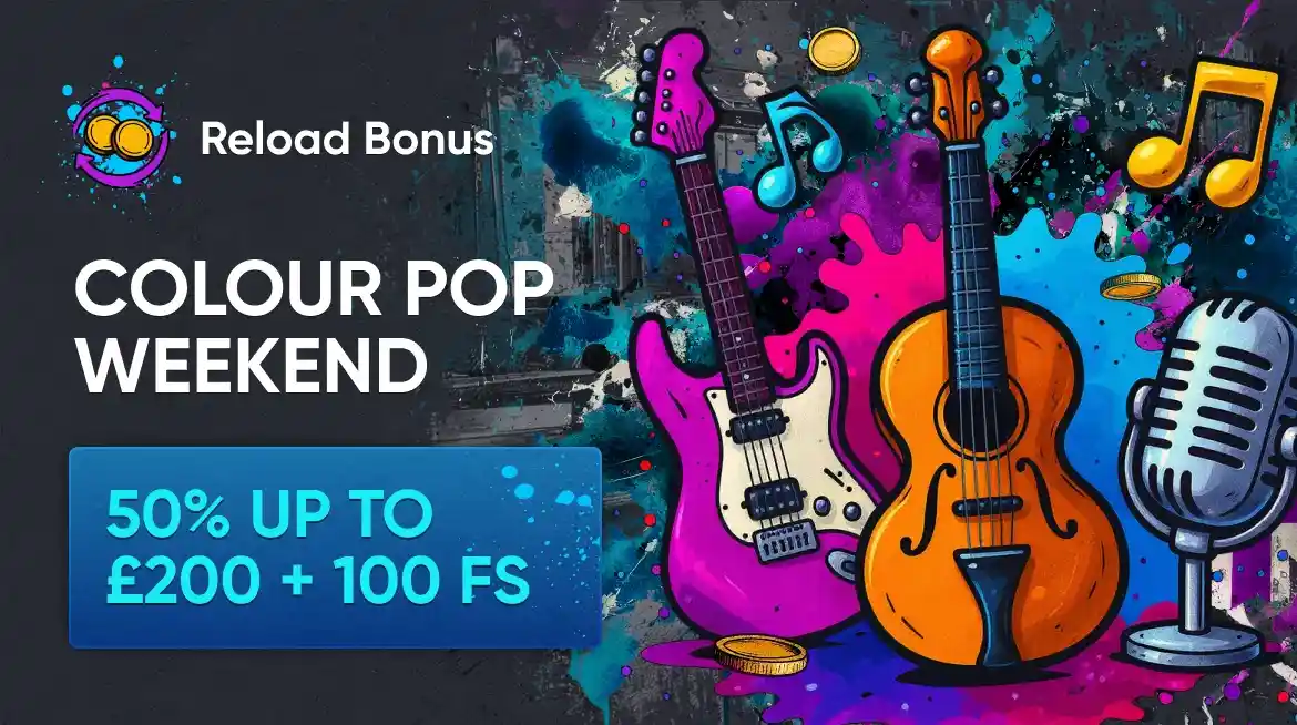 Britsino Colour Pop Weekend reload bonus 50% up to £200 plus 100 free spins