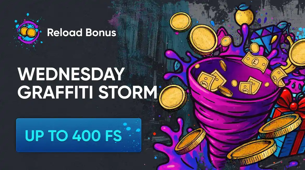 Britsino Wednesday Graffiti Storm reload bonus up to 400 free spins