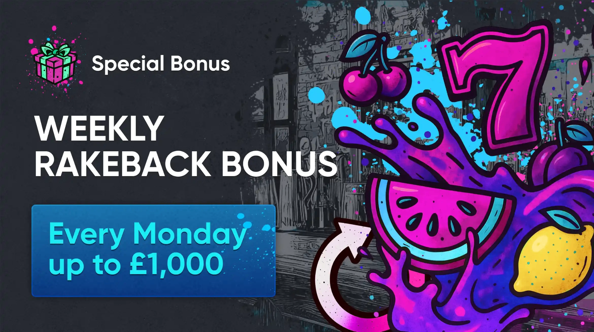 Britsino weekly rakeback bonus every Monday up to £1,000