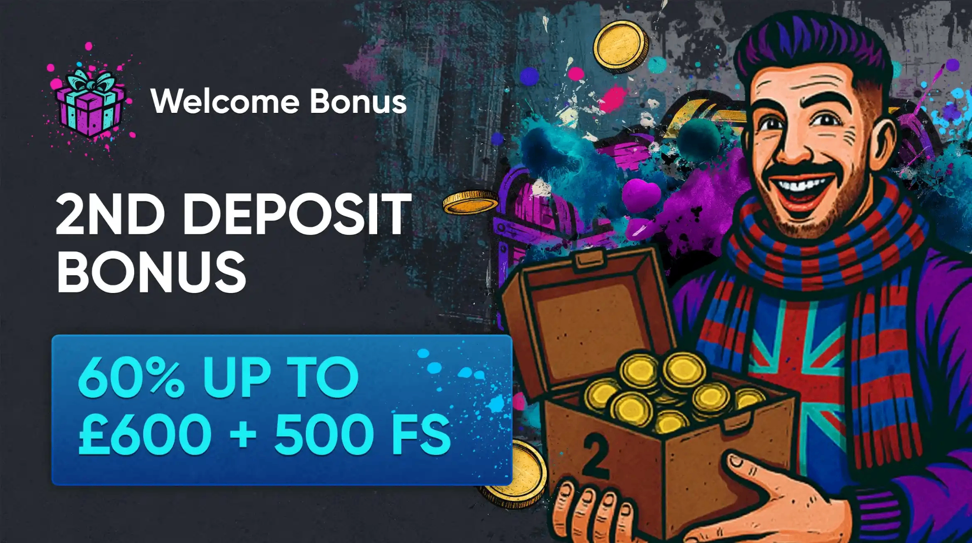 Britsino 2nd deposit welcome bonus 60% up to £600 plus 500 free spins